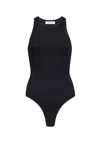 Alaïa Ribbed Texture High Neckline Sleeveless Thong Cut In Black