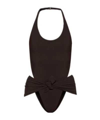 Alaïa Halter Neck One-piece Swimsuit In Brown