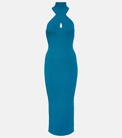 Alaïa Halterneck Bodycon Midi Dress In Blue