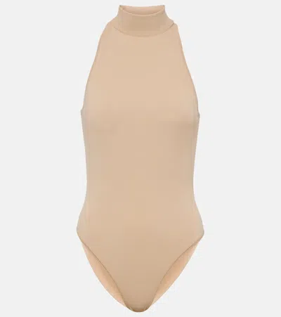 Alaïa Halterneck Jersey Bodysuit In Beige