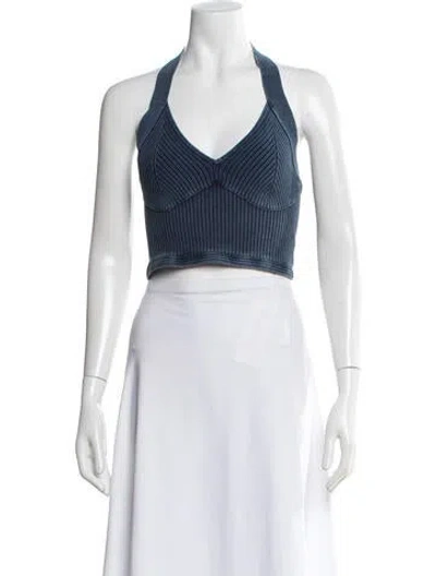 Pre-owned Alaïa Halterneck Sleeveless Crop Top In Blue