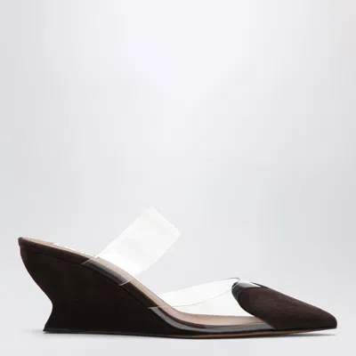 Alaïa Alaia Heart 60 Brown Leather Wedge Mules In Black