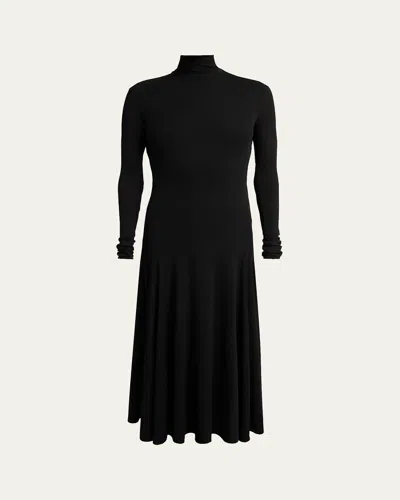 Alaïa Heart Cutout Turtleneck Long-sleeve Maxi Dress In Black