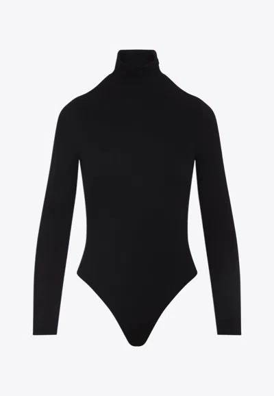 Alaïa Open-back Jersey Turtleneck Bodysuit In Black