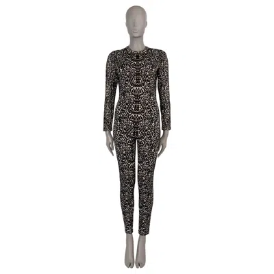 Pre-owned Alaïa Hermes Black White Brown 2022 Leopard Jacquard Knit Jumpsuit S