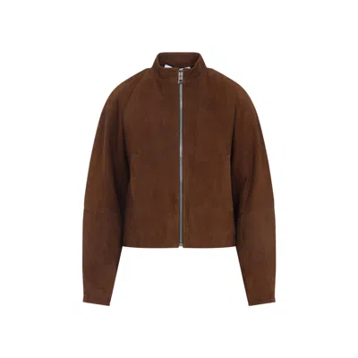 Alaïa High-collar Brown Suede Finish Jacket