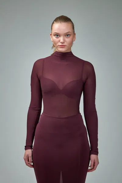 Alaïa High Neck Body Soft Jersey In Brown
