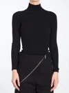 Alaïa Turtleneck Cinched T-shirt With Back Zip In Black