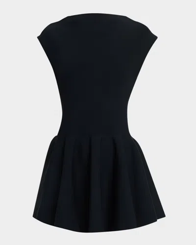 ALAÏA HIGH-NECK CAP-SLEEVE MINI SKATER DRESS
