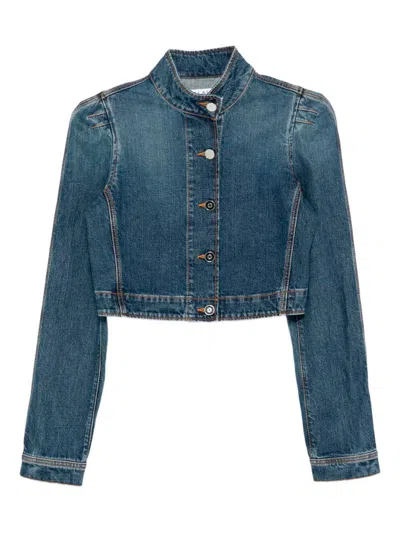 Alaïa High-neck Denim Jacket In Blue