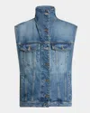 Alaïa Womens Alaia High-neck Faded-wash Regular-fit Denim-blend Vest In Bleu Vintage