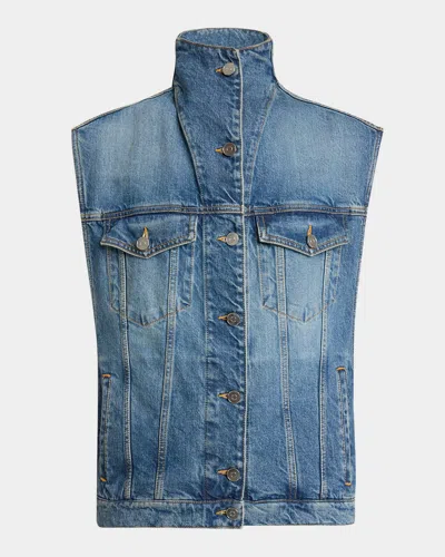 ALAÏA HIGH-NECK DENIM TRUCKER VEST