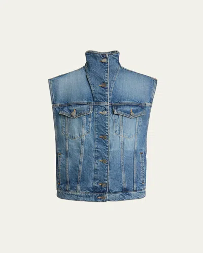 Alaïa Blue Stonewashed Trucker Denim Vest In White