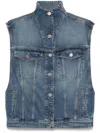 Alaïa Womens Alaia High-neck Faded-wash Regular-fit Denim-blend Vest In Blue