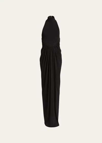 Alaïa Halterneck Draped Gown In Noir Alaia