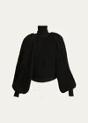 Alaïa High Neck Fringe Wool Top In Noir Alaia
