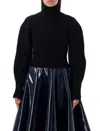 Alaïa Turtleneck Ribbed Wool Blend Sweater With Balloon Sleeves In Black