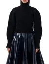 Alaïa Turtleneck Ribbed Wool Blend Sweater With Balloon Sleeves In Black