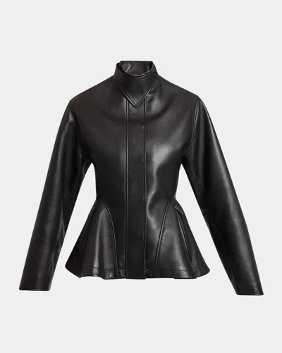 Alaïa High-neck Leather Peplum Jacket In Black
