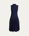 Alaïa Womens Godet Pleated Knitted Maxi Dress Encre In Encre