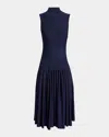 Alaïa Womens Godet Pleated Knitted Maxi Dress Encre In Encre