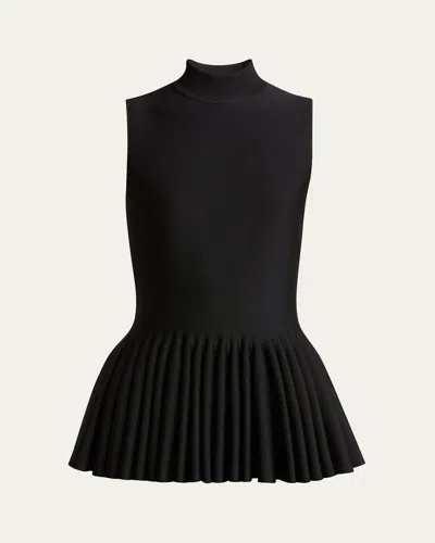 ALAÏA HIGH-NECK PLEATED PEPLUM TOP
