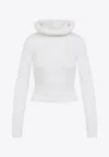 Alaïa Cropped Long Sleeve Hooded Knit Jumper In White