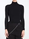 Alaïa Turtleneck Cinched T-shirt With Back Zip In Black