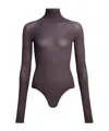 Alaïa High Neck Second-skin Knit Bodysuit In Gray