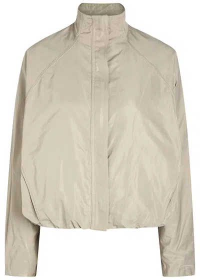Alaïa High-neck Woven Windbreaker Jacket In Brown