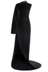 Alaïa Velvet Asymmetric Gown In Noir