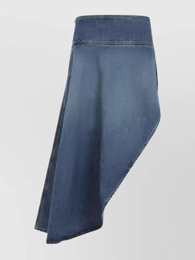 ALAÏA HIGH WAIST ASYMMETRIC RAW EDGE DENIM SKIRT