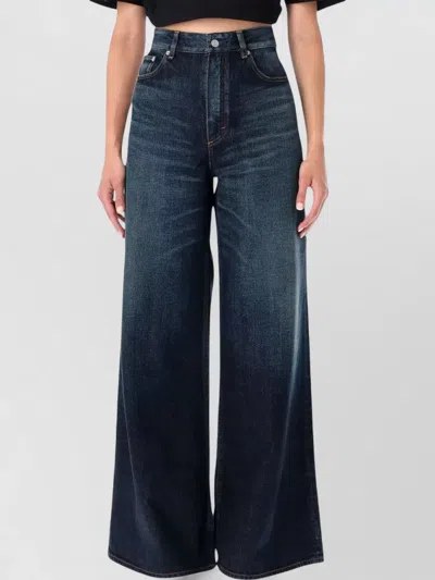 Alaïa High Waist Denim Palazzo Five Pocket Trousers In Blue
