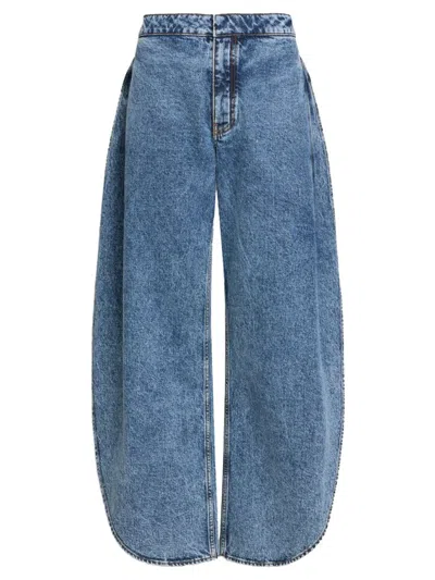 Alaïa Alaia High Waist Mini Denim Pants With Slit In Blue