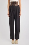 Alaïa High Waist Wool Gabardine Straight Leg Pants With Leather Belt In Brown