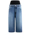 Alaïa Denim Bermuda Shorts With Ribbed Band In Blue Vintage