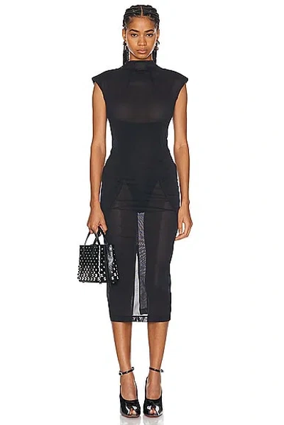 Alaïa Highneck Dress In Noir Alaia