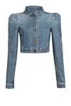 Alaïa Denim High-neck Jacket In Blue