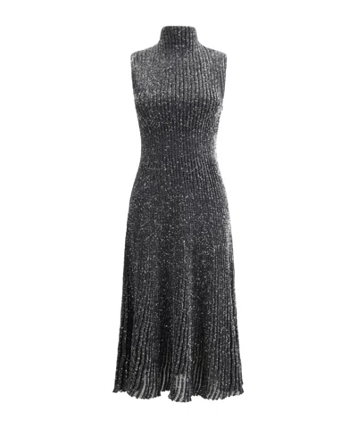 Alaïa High-neck Ribbed Midi Dress In Black