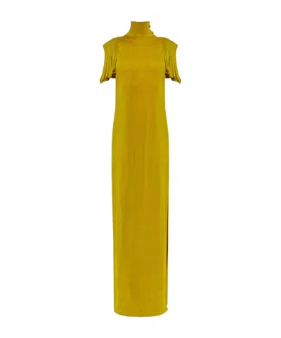 Alaïa Turtleneck Godet-sleeve Side-slit Maxi Dress In Blue