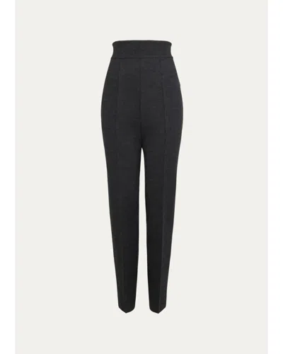 Alaïa High-rise Wool Knit Tapered-leg Pants In Blue