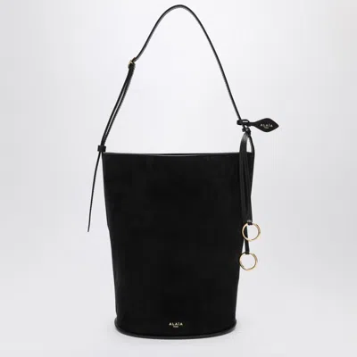 Alaïa Hip Bucket Large Bag In Black Suede Leather