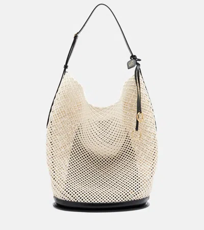 Alaïa Hip Large Leather-trimmed Bucket Bag In Sand
