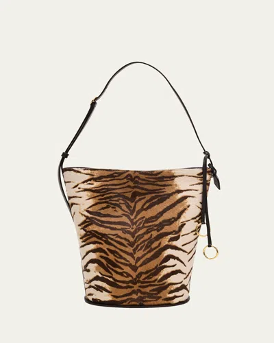 Alaïa Hip Tiger-print Calfhair Small Bucket Bag In Brown