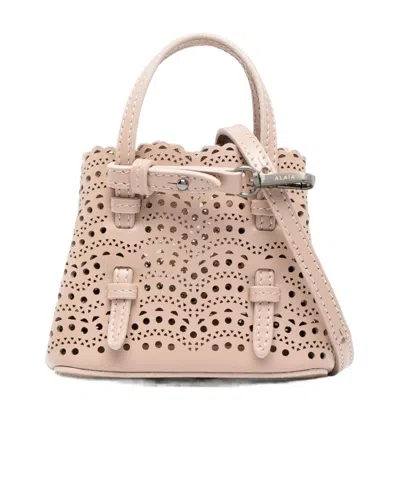 Alaïa Hollowed-out Shoulder Bag In Nude