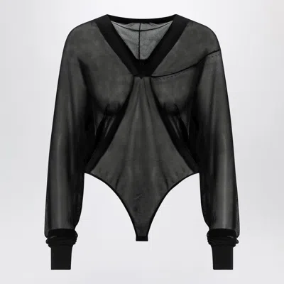 Alaïa Alaia  Hooded Black Bodysuit In Fine Knit