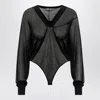 Alaïa Alaia Hooded Black Bodysuit In Fine Knit Women In Black