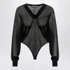 Alaïa Alaia  Hooded Black Bodysuit In Fine Knit In Black