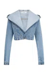 Alaïa Hooded Denim Jacket With Cinched Waist In Bleu Clair