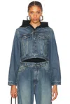Alaïa Hooded Denim Jacket With Cinched Waist In Bleu Vintage
